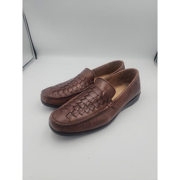 Docker Ferndale Loafers Mens Size 9M‎ Brown Leather Memory Foam Weaved Print - Picture 1 of 8